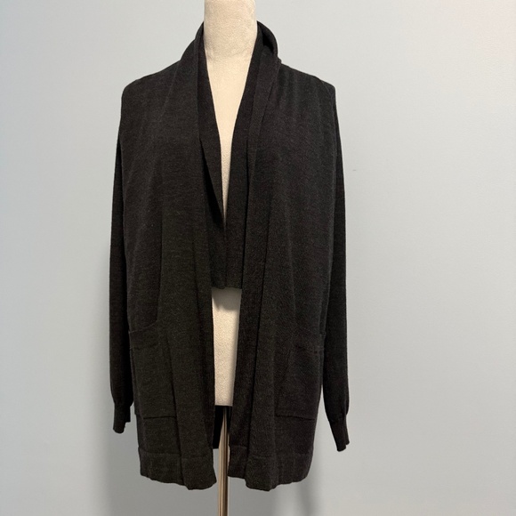 Theory women Wool long sleeve double collar Open Front Sharcoal cardigan size S - Picture 1 of 8